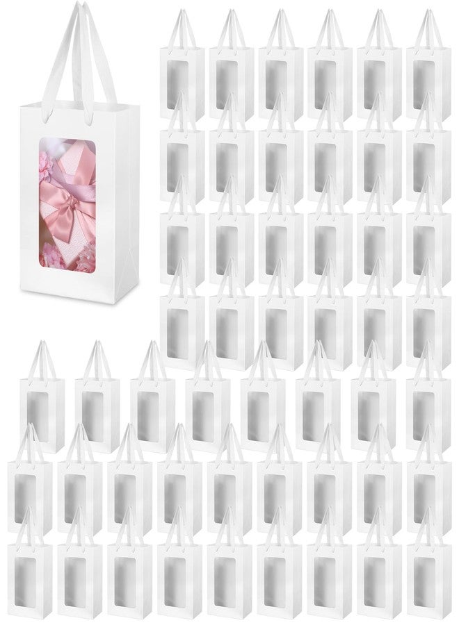 Tobeelec 50 Pcs Paper Gift Bag with Transparent Window, 7.9 x 5.9 x 3.9 Inch White Paper Gift Bags with Handles for Bridal Christmas Mothering Birthday Shower Festivals Party Supplies (White) - Image 1